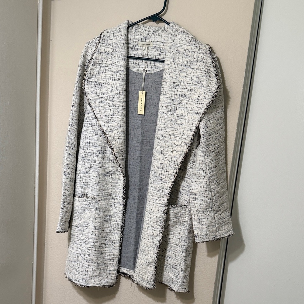 Max Studio New White and Gray Textured Cardigan